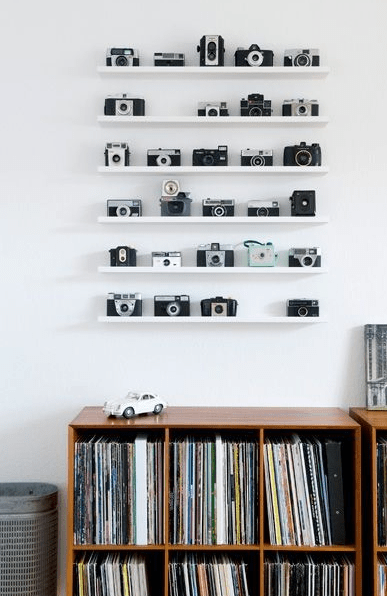 Vintage Cameras on Shelf