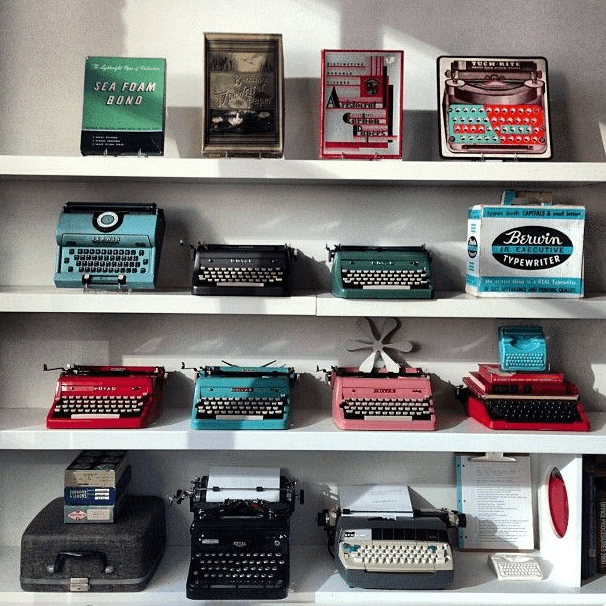 Old Typewriters on Shelf