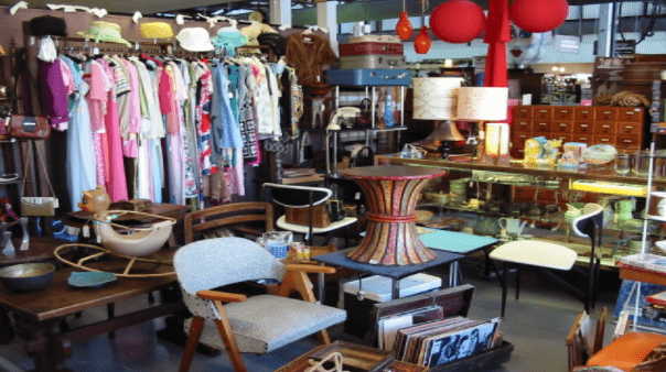 Retro furniture and clothes in an antique store