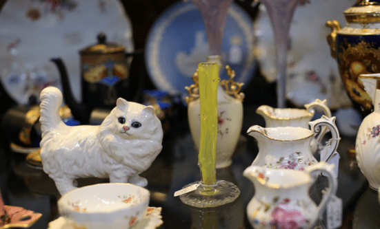 Vintage ceramics and collectibles in antique centre