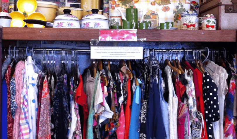 Vintage clothes in antique centre
