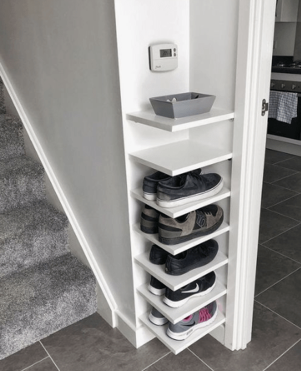 Corner shelves shoe storage