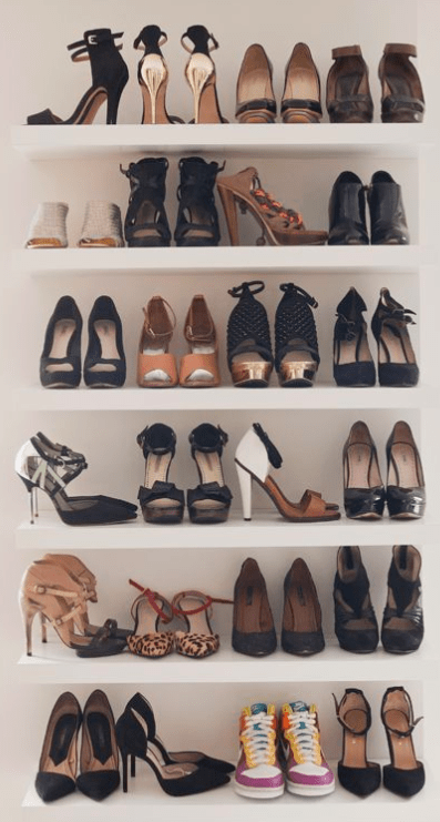 Floating shelves for shoe storage