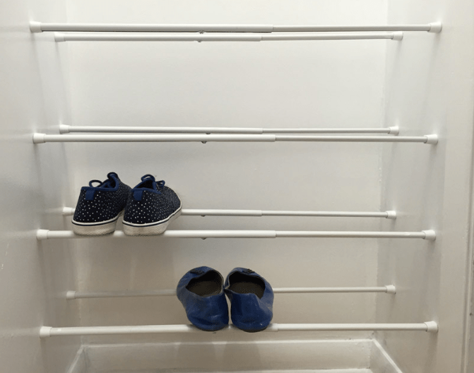 Tension rod shoe storage