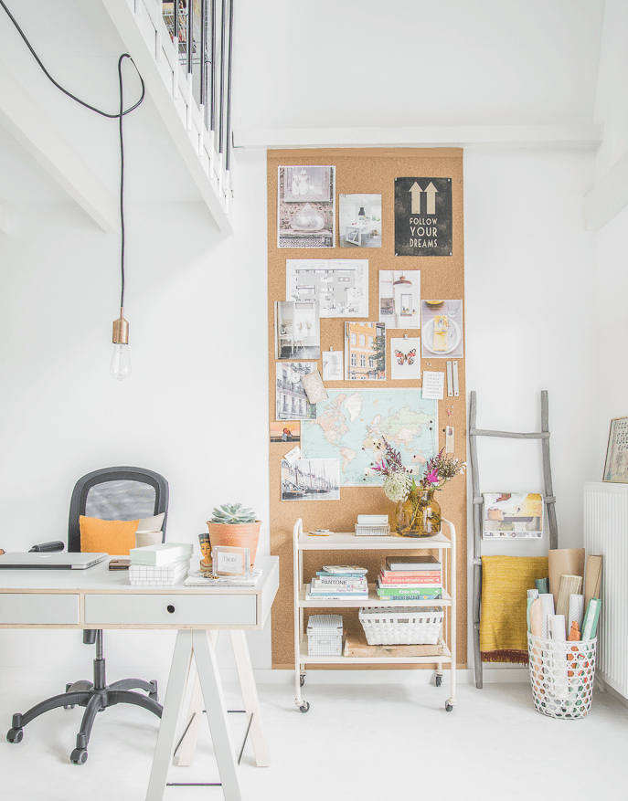 Home office organisation ideas - corkboard wall