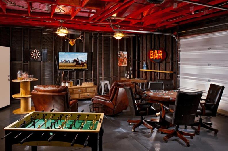 garage party room man cave idea